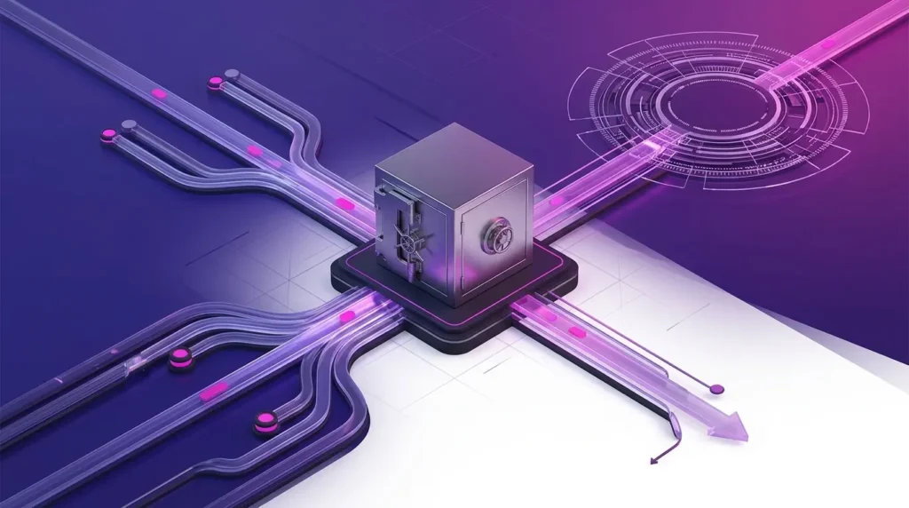Banking vault and blockchain payment rails representing competition over stablecoins