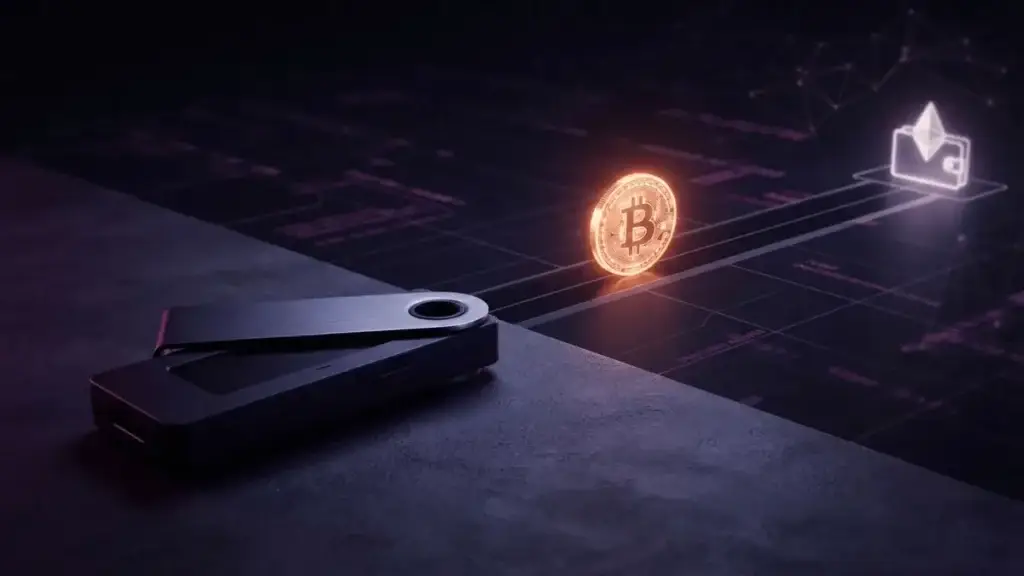 Coldcard Hack: $1.94M Bitcoin Transfer Tracked Hardware wallet and blockchain transaction path representing a Bitcoin hack-related fund transfer