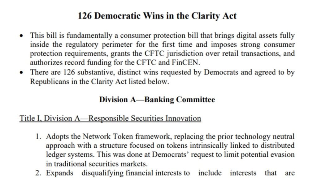 Final CLARITY Act Packs 126 Changes Requested by Senate Democrats